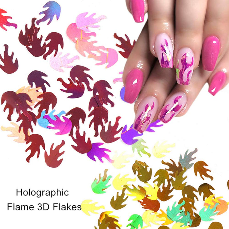 Flame Nail Art Glitters Fire Nail Sequins Flakes Holographic Fire Nail Stickers Sparkly 3D Nail Art Decals Charms Laser Foils Nail Art Supplies DIY Manicure Decoration Accessories 12 Grids/Set A - BeesActive Australia