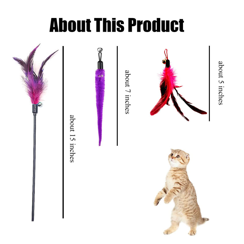 2 Pcs Retractable Cat Wand Toy, Cat Toys for Indoor Cats Interactive Cat Toy with 5 Pcs Feather Toys. - BeesActive Australia
