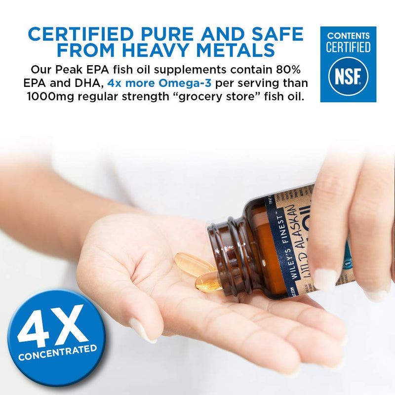 Wiley’s Finest Peak EPA 1000mg EPA + DHA Omega-3 Per Capsule - High Potency Wild Alaskan Fish Oil IFOS Certified Fish Gelatin Capsules 30 Count - BeesActive Australia