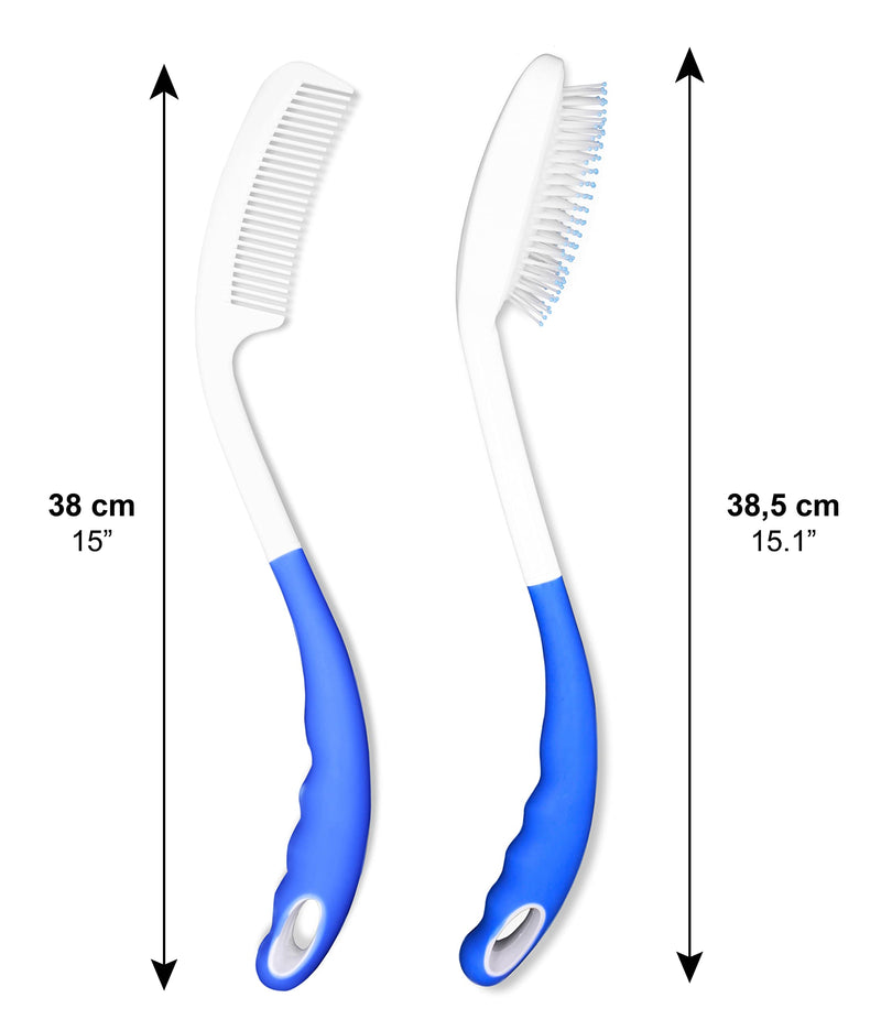 KMINA - Long Handled Hair Brush and Comb Set (Pack), Hair Brush for Elderly, Long Reach Hair Brush for Women and Men, Disability Hair Brush, Long Handled Comb for Disabled Pack cepillo + Peine mango largo - BeesActive Australia