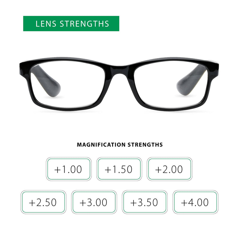 10 Pack Reading Glasses Women and Men, Spectacles Eyeglasses, Plastic Classic Style Black Frame, Inexpensive Value Readers, Multi Pack Set of Cheap Glasses for Reading (+2.50) +2.50 Magnification (Pack of 10) - BeesActive Australia