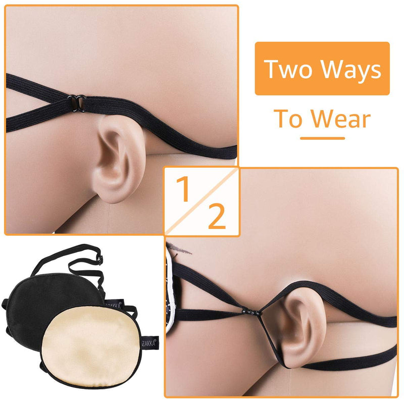 eZAKKA Eye Patches for Adults Kids, 2 Pieces Silk Elastic Eyepatch for Lazy Eye Amblyopia Strabismus (L, Champagne+Black) - BeesActive Australia