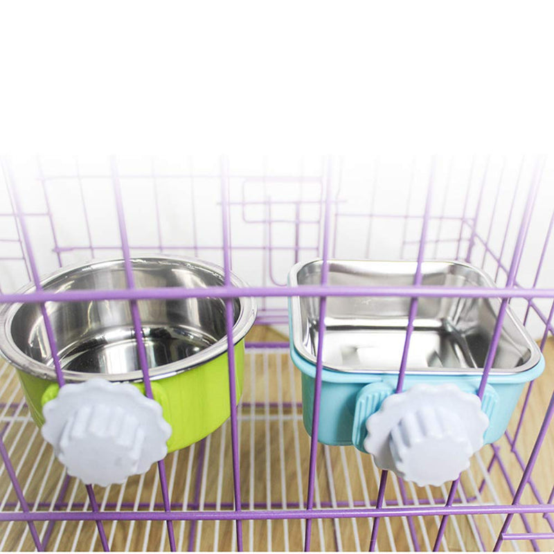 Crate Dog Bowl, Removable Stainless Steel Water Food Feeder Bowls Hanging Pet Cage Bowl Cage Coop Cup for Dogs Cats Puppy Rabbits Bird and Small Pets Samll (Pack of 2) Square (Blue+Pink) - BeesActive Australia