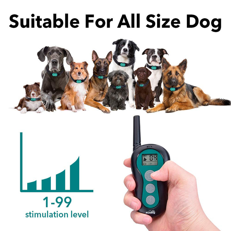 RICHDOG Dog Training Collar - Waterproof Dog Shock Collar with Remote Range Up to 1000ft, 1~99 Levels Beep, Vibration, Shock Modes, Rechargeable Dog Collar for Large Medium Small Dogs, Safe Large Dogs - BeesActive Australia