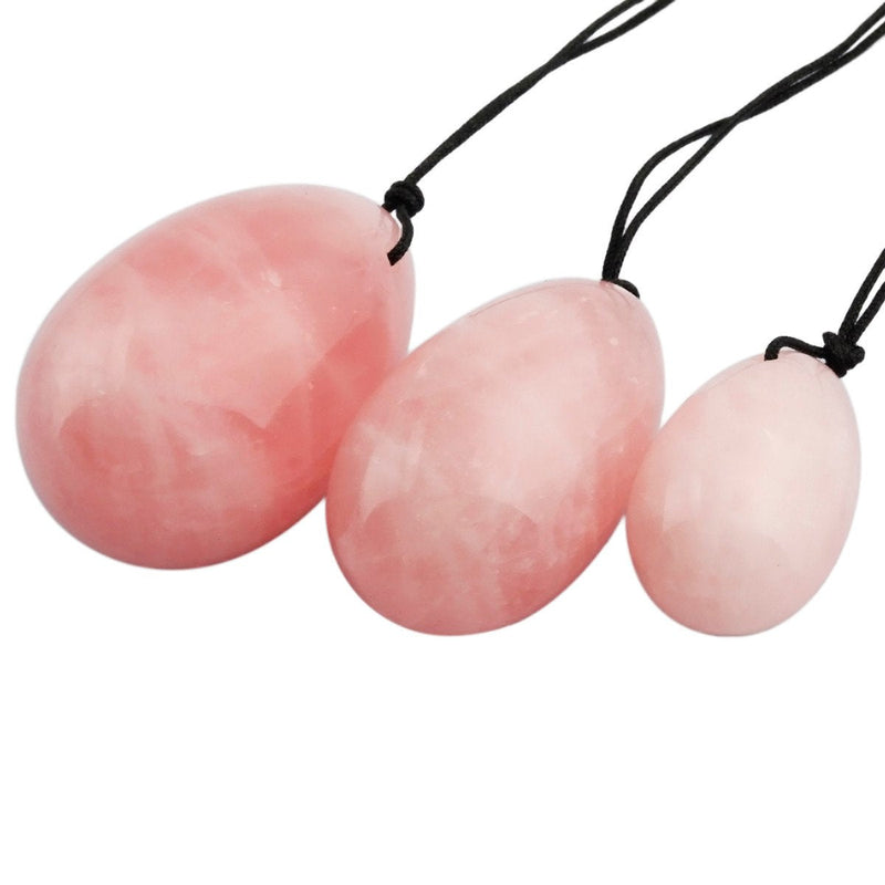 Shanxing Rose Quartz Yoni Eggs Set of 3, Predrilled, with Unwaxed String, Massage Stone for Women to Train Pelvic Muscles Kegel Exercise - BeesActive Australia