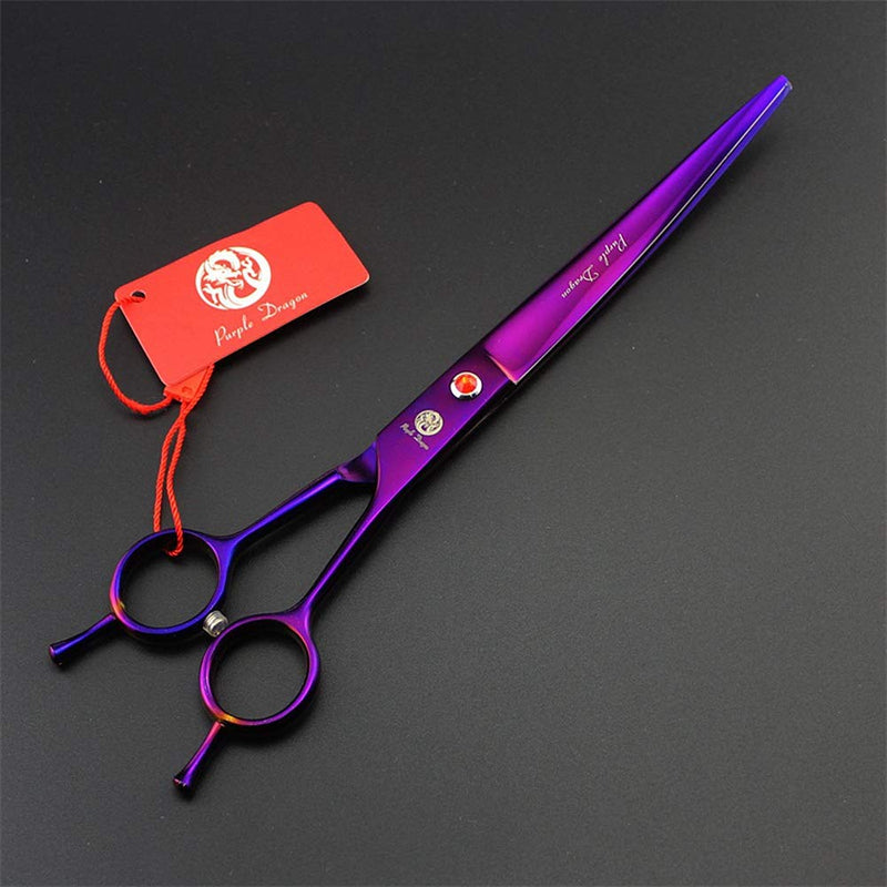 Purple Dragon 8.0 inch Dog Hair Cutting, Curved and Thinning Scissors Shear Pet Grooming Tool Kit Purple - BeesActive Australia