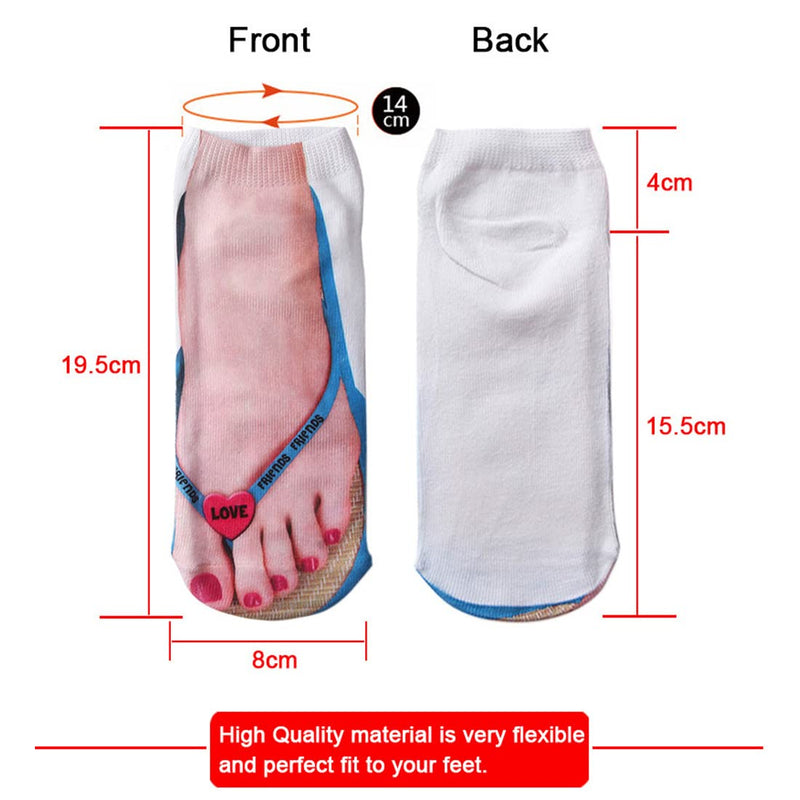 3D Pattern Manicure Print Socks Flip Flop Funny Hidden Running Socks Women Personalized Low Cut Ankle 3- Flip Flop Socks - BeesActive Australia