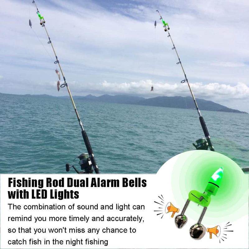JZTang Fishing Bells with Lights 20 Pcs LED Night Fishing Lights 10 Pcs Fishing Rod Bait Alarm Bell Green - BeesActive Australia