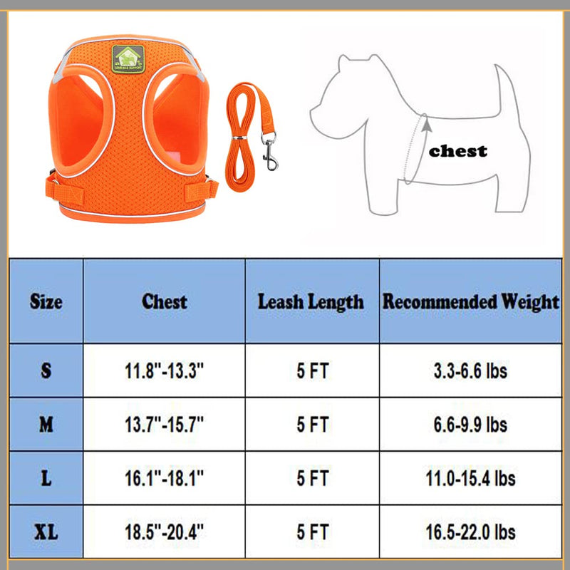 Love Dream Puppy Harness and Leash Set, Escape Proof Dog Cat Vest Harness for Cats Small Medium Dogs, Adjustable Reflective Step in Harness,Soft Mesh Comfort Fit No Pull No Choke Medium(13.7"-15.7") Orange - BeesActive Australia