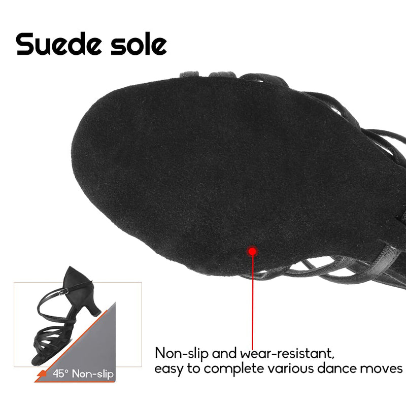 HIPPOSEUS Women's Latin Dance Shoes Professional Ladies Ballroom Salsa Dance Practice Performance Shoes Suede Sole,Model DBCG802 5 5cm-heel Black-2 - BeesActive Australia