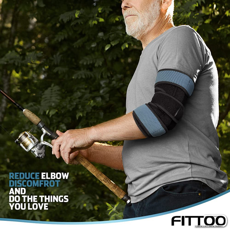 FITTOO Elbow Brace Support for Men & Women, Fully Adjustable Elbow Support with Two Removable & Firm Splints Great for Tennis & Golfers Elbow, Elbow Discomfort, Sports Protect, One Size Fits Most CadetBlue (Pack of 1) - BeesActive Australia