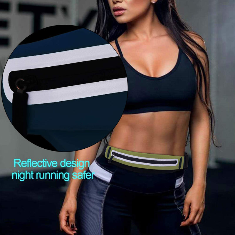 Filoto Running Belt for iPhone X 6 7 8 Plus, USA Patented Hands-Free Reflective Waist Runner Pouch, No-Bounce Adjustable Fitness Workout Fanny Pack Phone Holder for Women Men Olive Green 1 - BeesActive Australia