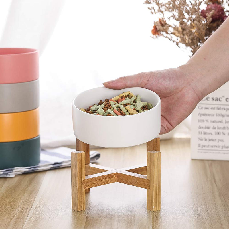 Ceramic Elevated Raised Cat Bowls ,Cat Food Dish with Stand, Raised Cat Food or Water Bowls Anti Vomiting,Pet Bowl with Anti Slip Rubber pad,Stress Free for Cats and Small Dogs（400ML/13.5OZ White - BeesActive Australia