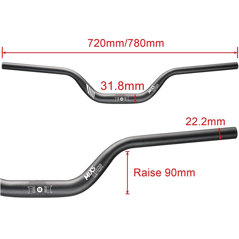 Mixsuper Mountain Bike Riser Handlebar 31.8mm Length 720/780mm, Aluminium Alloy MTB Handlebar (Black Red Green Purple) Black-White Length:720mm-Riser:90mm - BeesActive Australia