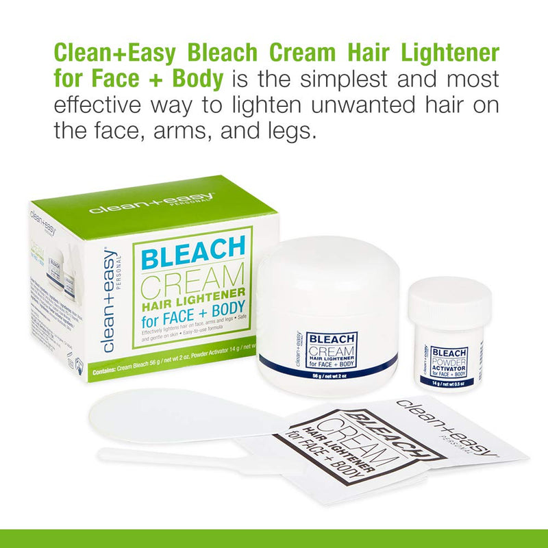 Clean + Easy Bleach Cream Hair Lightener, Lightens Facial and Body Hair, Safe and Gentle on the Skin, 2 oz - BeesActive Australia