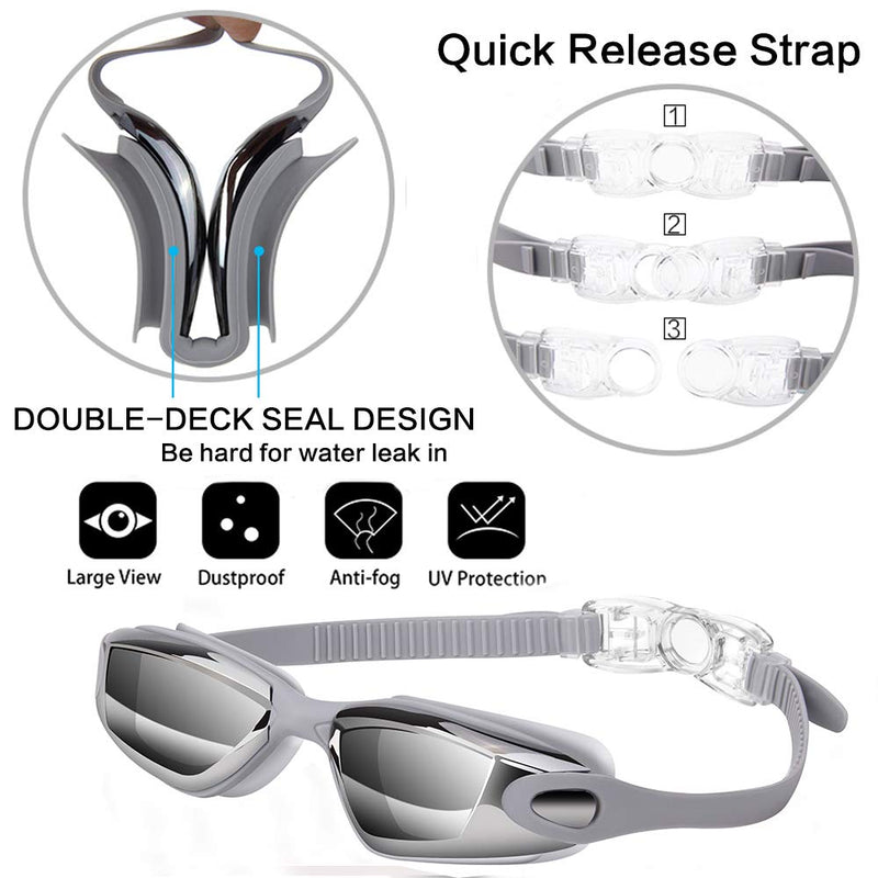 Swim Goggles Swimming Goggles No Leaking with Nose Clip, Earplugs and Case(Black & Grey) - BeesActive Australia