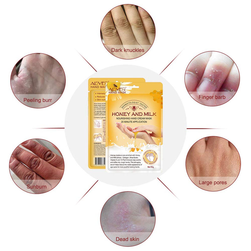 Hand Moisturizing Mask, (5 Pack) Honey and Milk Gloves, Moisturizing Natural Therapy Gloves, for Dry Aging Cracked Hands Repair Rough Skin for Men Women honey mask - BeesActive Australia
