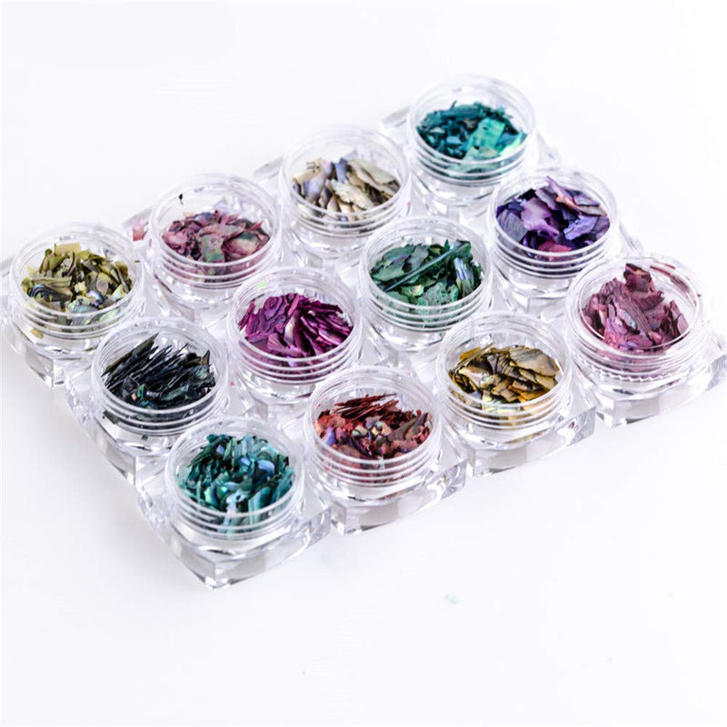Nail Art Shell Slices, 12 Boxes Colorful Irregular 3D Nail Abalone Slices Nail Art Shell Stones Nail Sequins Decoration - BeesActive Australia