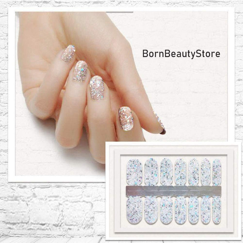 BornBeauty 5pcs Glitter Nail Wraps Polish Decal Strips With 1Pcs Nail File Adhesive Shine Nail Art Stickers Manicure Kits For Women Girls (2) 2 - BeesActive Australia