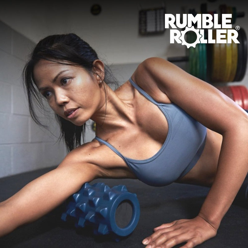 RumbleRoller - Half Size 12 Inches - Blue - Original - Textured Muscle Foam Roller - Relieve Sore Muscles- Your Own Portable Massage Therapist - Patented Foam Roller Technology - BeesActive Australia