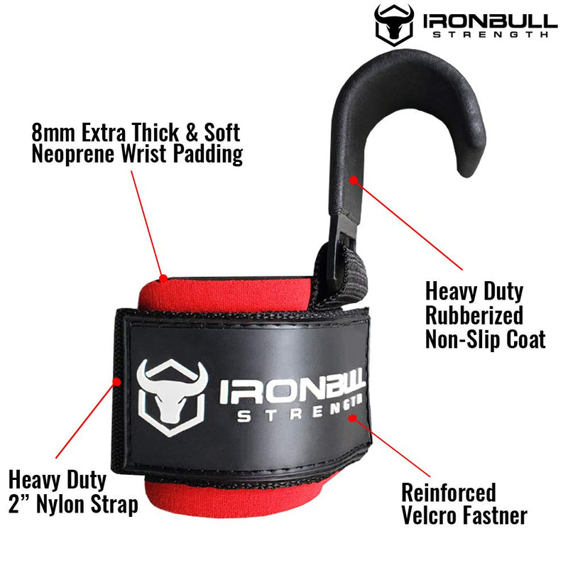 Iron Bull Strength Weight Lifting Steel Hooks (Pair)  Heavy Duty Lifting Wrist Straps - Deadlift Straps for Powerlifting- Thick Padded Workout Hook  Weightlifting Gloves for Heavy Lifting Black - BeesActive Australia