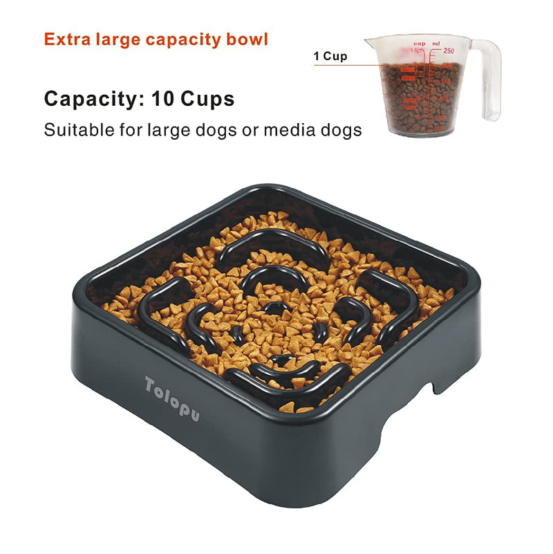 Tolopu Extra-Large Square Durable ABS Slow Feeder Dog Bowls(10 Cups Capacity) Stop Bloat Bowl Anti-Choking &Anti-Gulping & Fun Feeding Bowl Large BLACK - BeesActive Australia