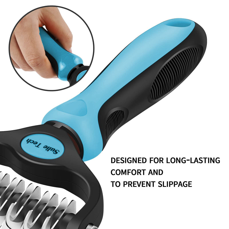 Sulie Tech Pet Grooming Brush, Dematting Undercoat Rake for Dogs and Cats, Double Sided Shedding, to Remove Mats, Knots and Tangles Gently Blue - BeesActive Australia