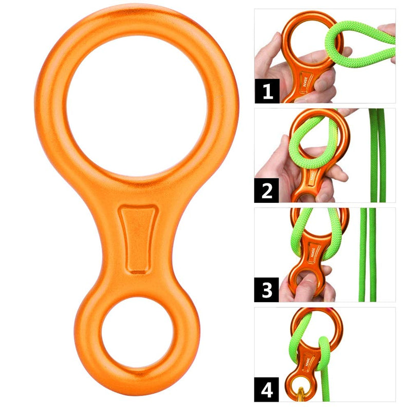 AMONIDA Climbing Rappel 8 Ring, 35KN Figure 8 Word Rope Descender Rappel Ring Rock Climbing Rescue Gear Aluminum Alloy Rigging Plate for Climbing Belaying(Orange) - BeesActive Australia