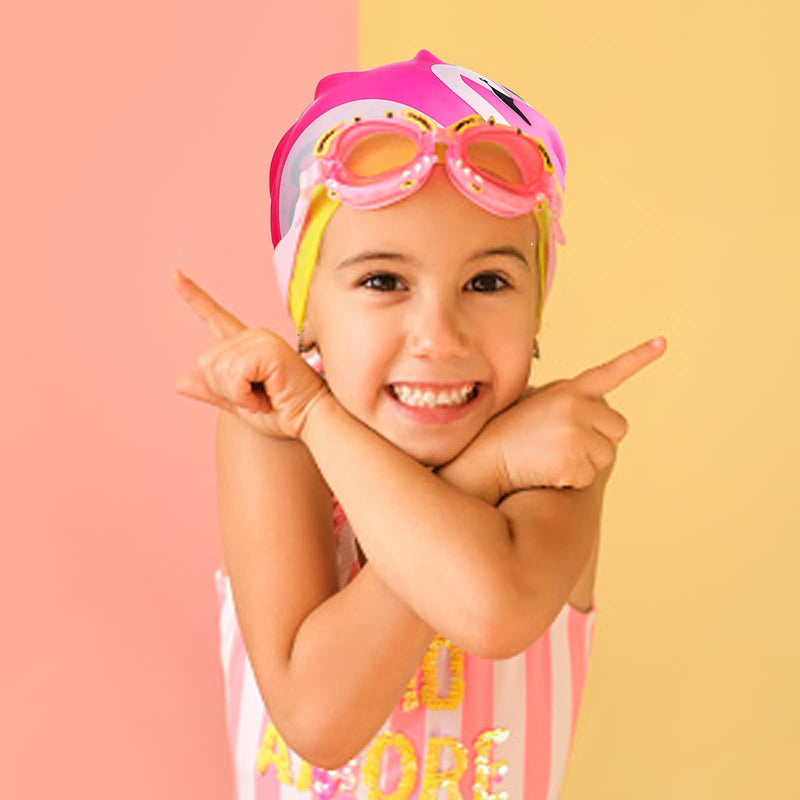 2PCS Kids Swim Cap, Kids Silicone Swimming Cap Waterproof Bathing Caps Non-Slip Cartoon Toddler Swim Hats for Short and Long Hair Kids Boys Girls Toddler - BeesActive Australia