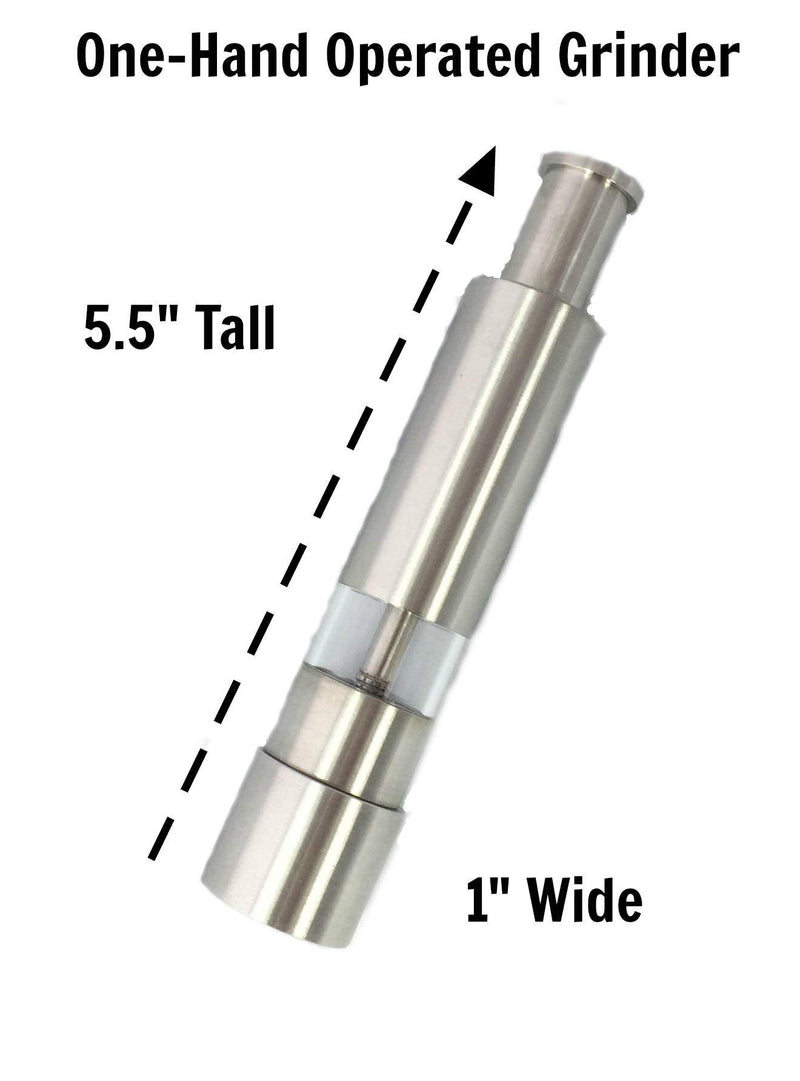 Grind Gourmet Salt and Pepper Grinder Set, Original Pump & Grind Peppermill are Refillable, Modern Thumb Press Grinder, Comes with Black Pepper, Sea Salt and Stand, Works With Himalayan Salts 316 Stainless Steel - BeesActive Australia