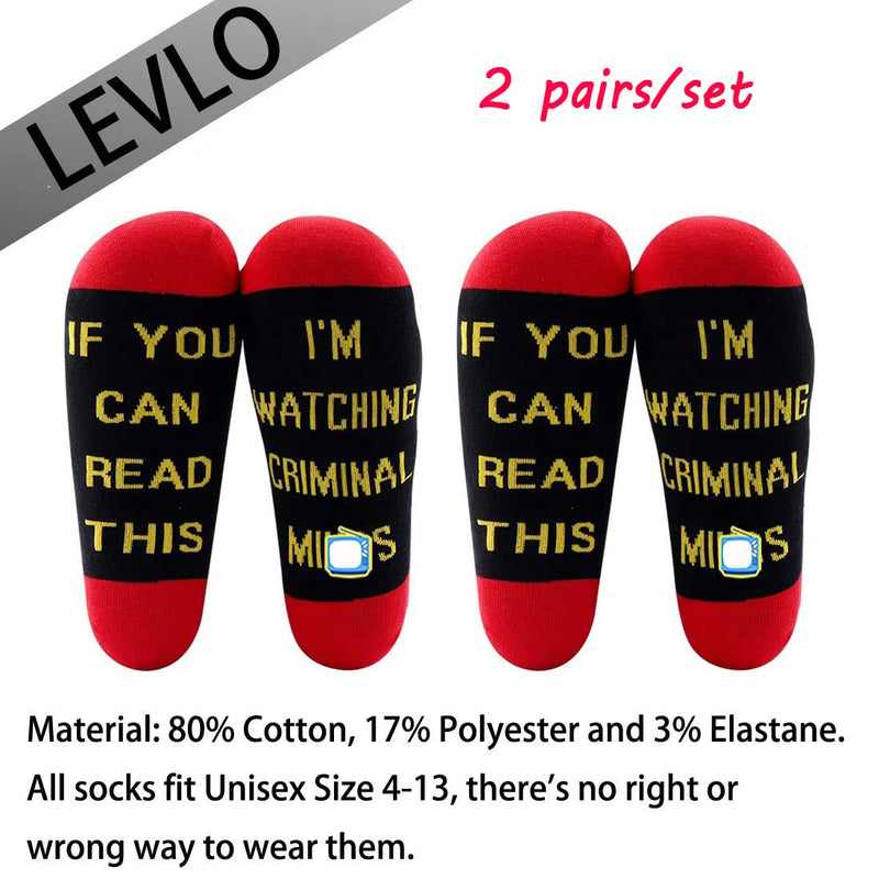 LEVLO If You Can Read This I'm Watching Criminal Cotton Socks Criminal Fans Gift (2 Pairs/Set) 2 Pairs/Set - Mid Calf - 3 - BeesActive Australia