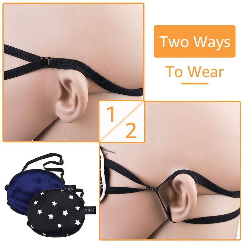 eZAKKA Eye Patches for Adults Kids, 2 Pieces Silk Elastic Lazy Eye Patch for Amblyopia Strabismus (L, Black with Star+Navy) L - BeesActive Australia