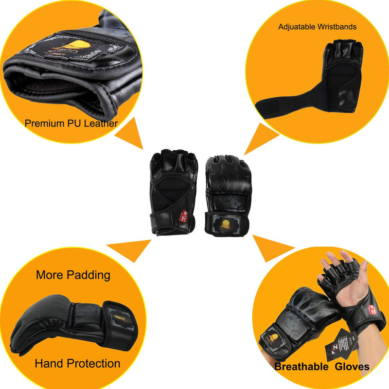 [AUSTRALIA] - ZooBoo MMA Gloves, Half-Finger Boxing Fight Gloves MMA Mitts with Adjustable Wrist Band UFC Gloves for Sanda Sparring Punching Bag Training Black 