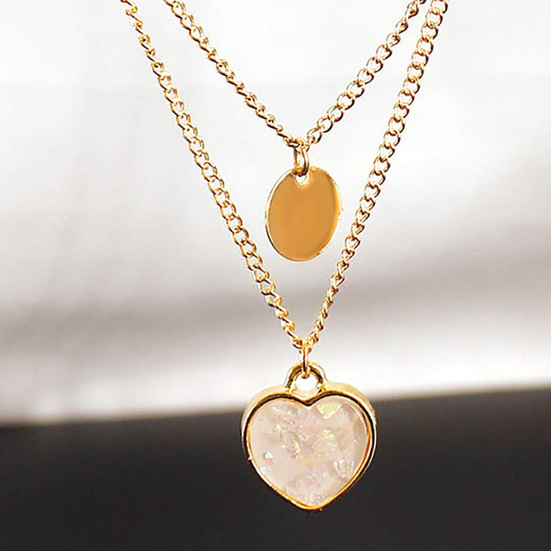 Bmirth Boho Layered Necklace Heart Sequins Pendant Necklaces Fashion Necklace Jewelry for Women and Girls (Gold) Gold - BeesActive Australia
