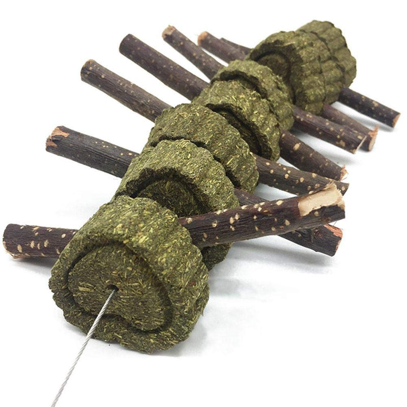 PeSandy Bunny Chew Toys for Teeth, Organic Apple Wood Molar Sticks with Timothy Hay Circles for Bunny Chinchilla Guinea Pig Hamsters Holland Lop Prairie Dogs Squirrels, Improves Dental Health 2 PCS Apple Stick String - BeesActive Australia