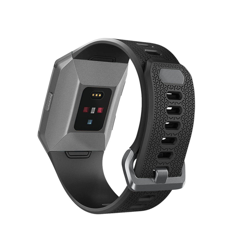 AIUNIT Compatible Ionic Bands for Men Women Teens Kids Large Small, Replacement Strap Sport Accessory Wristband with Original Design for Ionic Smart Watch D01: Black w/ Smoke Gray Buckle - BeesActive Australia
