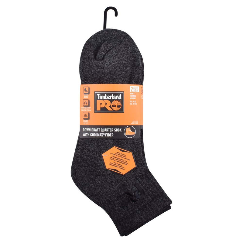 Timberland PRO mens 2-pack Down Draft Quarter Ankle Socks Large Black Heather - BeesActive Australia