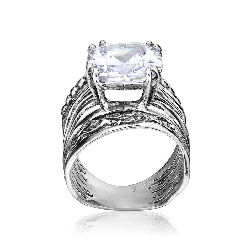 925 Sterling Silver Ring With a 12mm White Cushion Cubic Zirconia CTTW 13.2. Prong Hypoallergenic, Nickel and Lead-free, Facet Cut, Artisan Handcrafted Designer Collection, Made in Israel 8 - BeesActive Australia