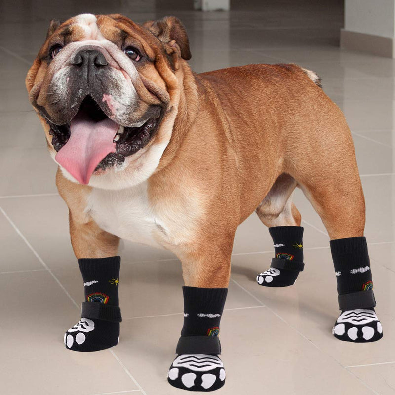 PUPTECK Double Sides Anti-Slip Dog Socks, 3 Pairs Soft Paw Protector with Adjustable Straps, Strong Traction Control for Indoor Hardwood Floors Large (Pack of 6) Black(Rainbow) - BeesActive Australia