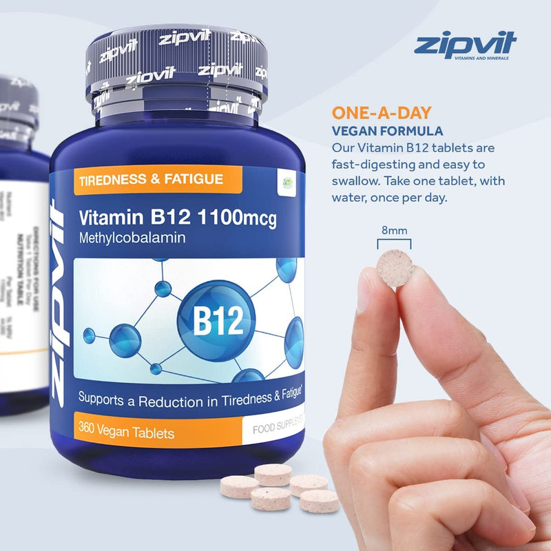 Vitamin B12 Tablets High Strength 1100mcg Methylcobalamin, 360 Vegan B12 Tablets (12 Months Supply). Helps with Tiredness and Fatigue. Vegetarian Society Approved B12 Supplement. UK Supplier Jar of 360 Tablets - BeesActive Australia