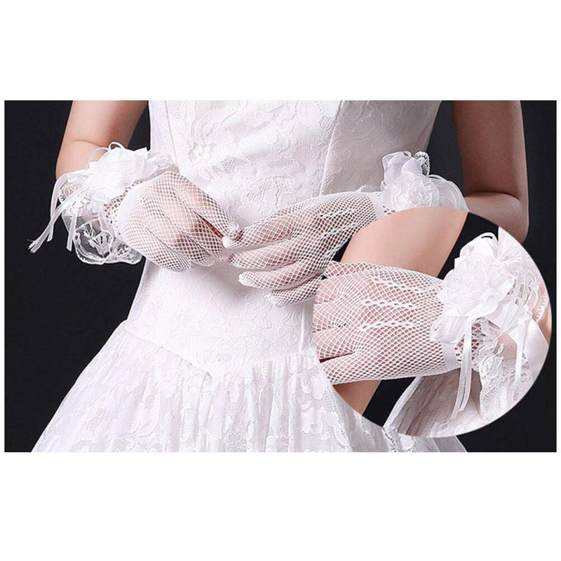 Wedding Accessories Gloves Thin Bridal Wedding Gloves Party Dress Lace Flower Short Gloves(White) - BeesActive Australia