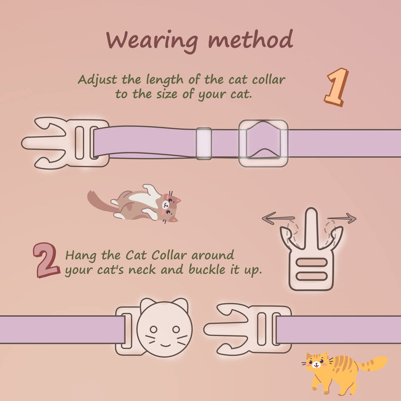2 Pack Cotton Cat Collar Breakaway with Bell, Cute Cat Collar Kitten Collar,Ideal for Girl Cats Boy Cats Pink&Purple - BeesActive Australia