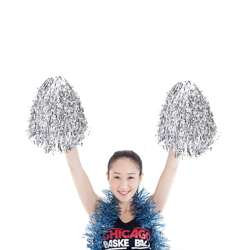 [AUSTRALIA] - JieGuanG Cheerleading Pompoms, 2Pcs Plastic Flower Balls for Sports Cheering Masquerade Night Party, Silver 