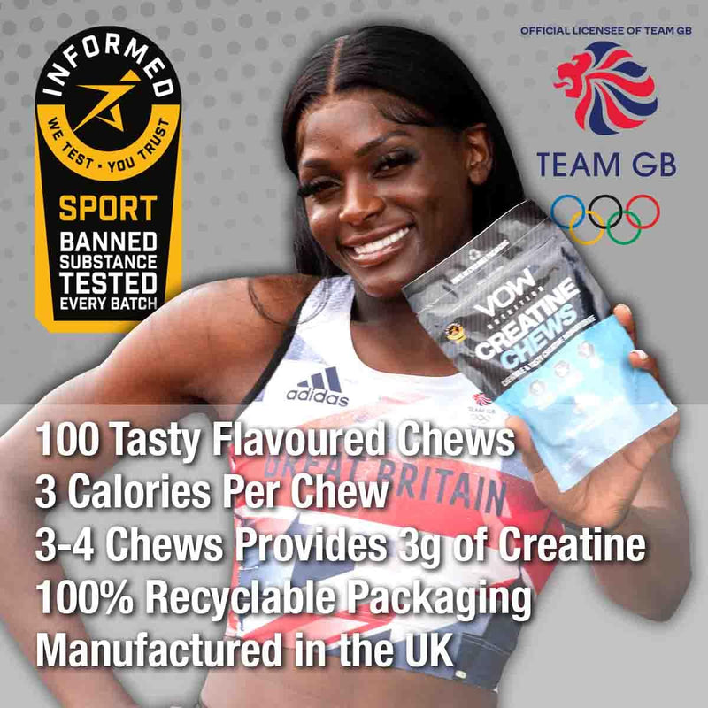 VOW Nutrition Creatine Chews,100 Mint Flavoured Chews, Creatine Monohydrate, Convenient & Tasty Chewable Creatine Informed Sports Approved (Mint) - BeesActive Australia