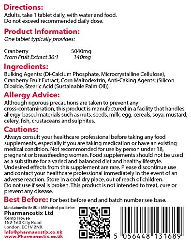 High Strength Cranberry (5000 mg), Urinary Tract Bladder and Kidney Support, UK Manufactured to GMP Standards - BeesActive Australia