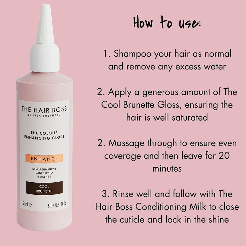 THE HAIR BOSS BY LISA SHEPHERD Cool Brunette Colour Enhancing Gloss, Semi-Permanent Hair Treatment for 6 Washes, 150ml, white - BeesActive Australia
