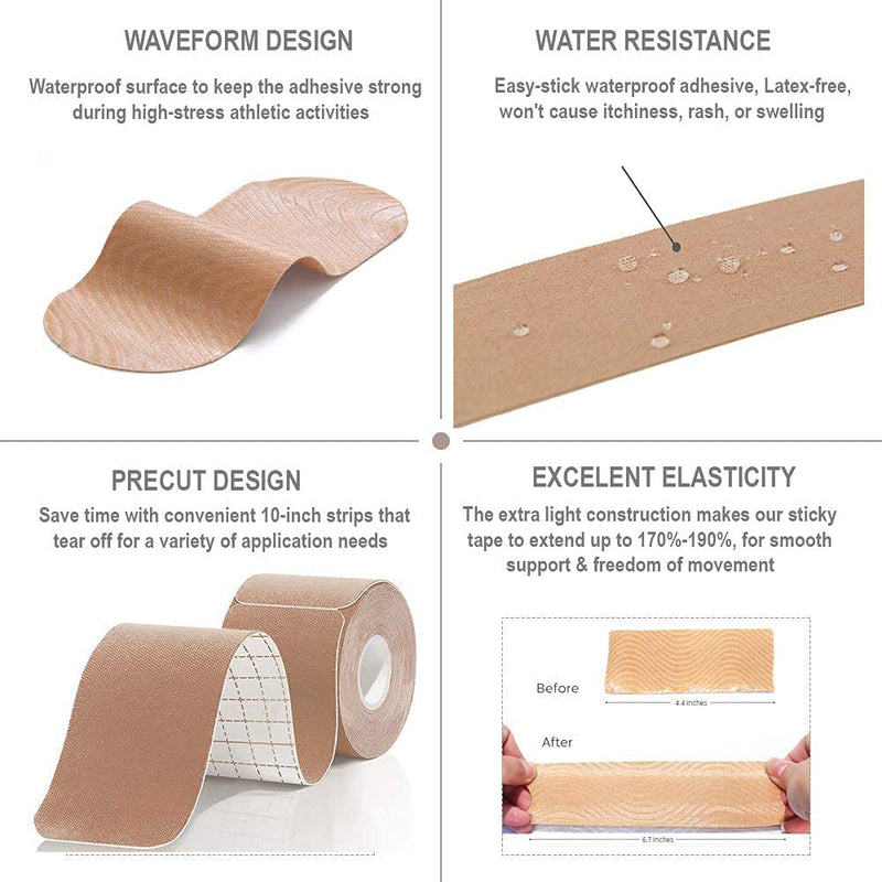 Kinesiology Tape 3 Pack Precut/Uncut  Latex Free, Water Resistant Tape for Muscles, Joints  Easy to Apply, Works Great. Perfect for Any Activity, Stays on for Several Days Beige precut -3pack - BeesActive Australia