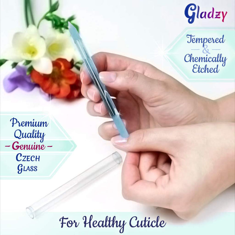 Glass Cuticle Pusher by GLADZY- Manicure Stick, Genuine Czech Quality, Professional Precision Filing Cuticle Remover, Abrasive Surface Never Wears Out Glass Cuticle Pusher - BeesActive Australia