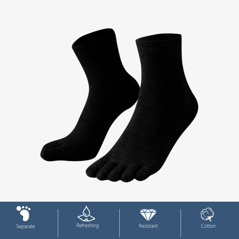 Mens Toe Socks Cotton Running Five Finger Crew Socks Cotton Black-5 Pairs(10-13 Us) - BeesActive Australia