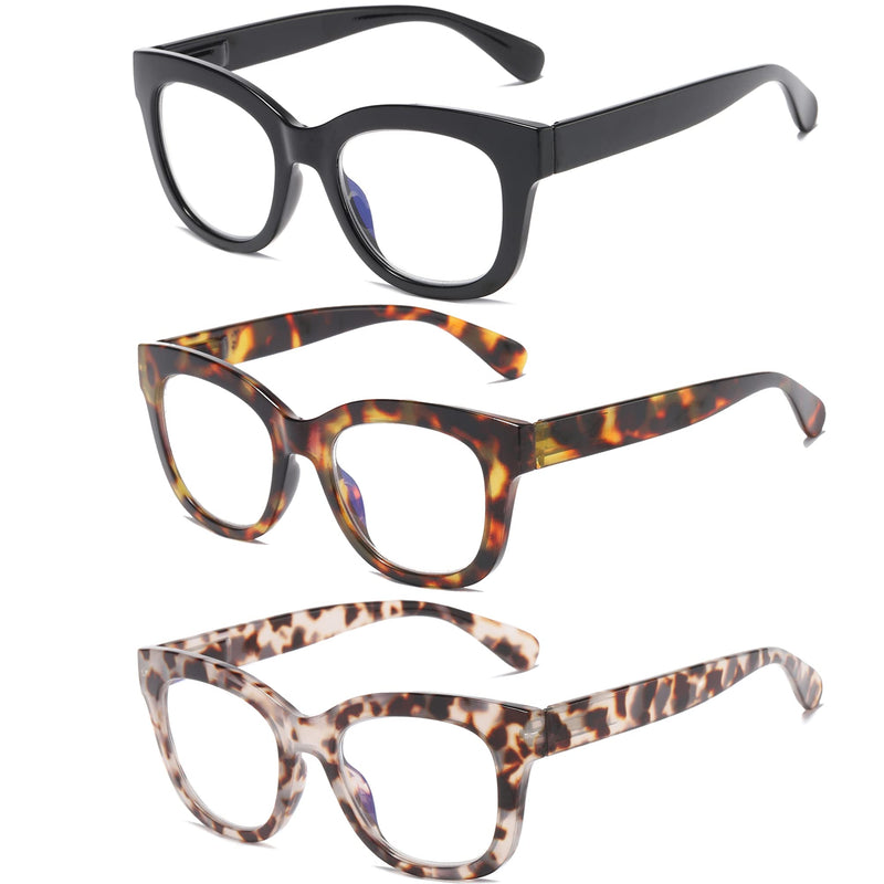 Oversized Reading Glasses For Women Blue Light Blocking Computer Readers Spring Hinge Retro 3 Pack +1.5 3 Mix 1.5 x - BeesActive Australia
